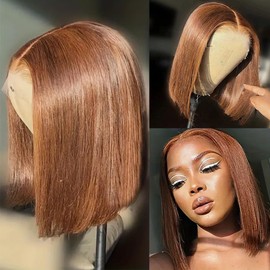 13X4 Straight #4 Brown Bob Wig Human Hair Glueless Lace Frontal Wigs Pre Plucked With Baby Hair 100% Unprocessed HD Transparent Blunt Cut Chocolate Brown Bob Lace Front Wigs For Black Women 10 Inch