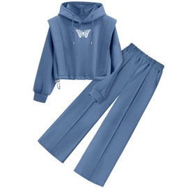 TyeSmo Girls Clothes Girls Clothes Size 10 12 Solid Kids Tween Clothes for Girls 10-12 Butterfly Print Hoodies Girl 2 Piece Outfits Sweatshirts Sweatpants Clothing Sets with Pockets Fall Winter Spring