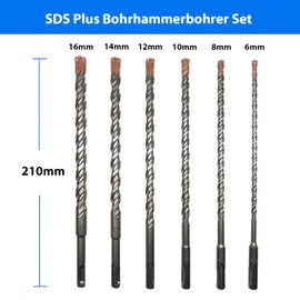 CAVATINY 6-Piece SDS Plus Drill Bit Set - SDS Hammer Drill Bit for Concrete, Brick, Cement, Stone with 4 Cutting Edges - Includes Sizes 6, 8, 10, 12, 14, 16 mm - SDS Plus Shank Suitable for Hammer