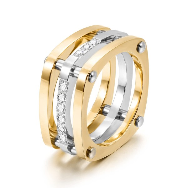 WISTIC Two-Tone Parallel Diamond Crystal Bands Statement Rings for Women
