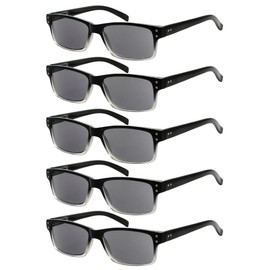 Eyekepper 5 Pack Reading Sunglasses for Men Grey Tinted Lens Readers +2.00
