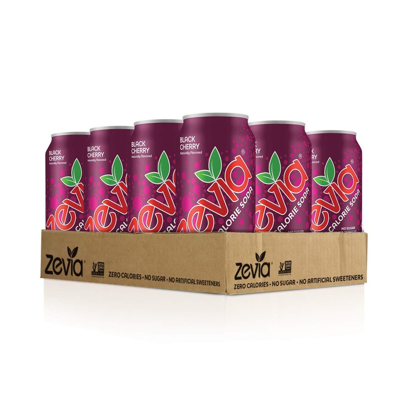 Zevia Zero Calorie Soda, Black Cherry, 16 Ounce Cans (Pack
