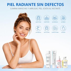 Skincare Coreano 4 En 1 Kit, con 1 Crema Hidratante Centella Niacinamida + 1 Tonico Hidratante AHA y BHA + 1 Serum Facial Salmon DNA PDRN + 1 Serum Péptidos Múltiples Colágenos