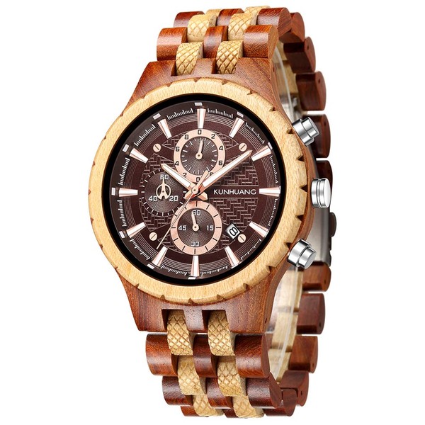 XIRUVE Wooden Quartz Watch for Men Wooden Watch Date Chronograph