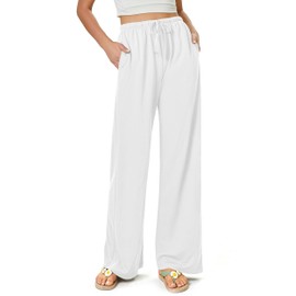 keriffe Summer Outfits Flowy Palazzo Pants for Women 2025 High Waisted Wide Leg Beach Casual Vacation Pants Trousers Pockets White