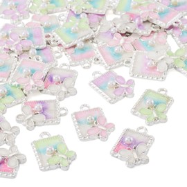 Craftdady 32pcs Rectangle Butterfly Charms Pendants Alloy Enamel Necklace Pendants Cute Dangle Earring Charms Lovely Hang Ornament 21x15.5 mm for DIY Craft Bracelet Keychain Jewelry Making