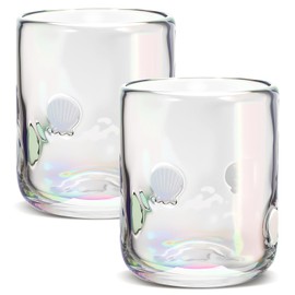 SiliFine 2 Pcs Icon Juice Glasses 14 oz Icon Drinking Glasses Seashell Glass Cups Shell Stemless Wine Double Old Fashioned Hand Blown Cocktail Cups for Women Summer Sea Party Supplies