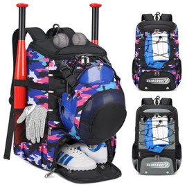 Baseball Bag for Youth & Adult Lightweight Softball Bag with Shoe Compartment, External Helmet Holder and Fence Hook Waterproof Baseball Backpack Hold Bat and Softball Equipment, Pink Camouflage