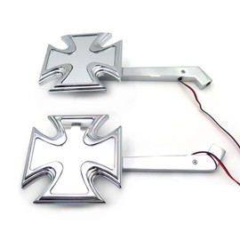 XKMT- Motorcycle Rearview LED Turn Signal Maltese Cross Mirrors Compatible with Harley Springer