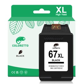 COLORETTO Ink Cartridge 67XL Black for HP Deskjet 2855e 2842e 2800e 2755e 2752e 2742e 2734e 2700e 4100e 4152e Envy 6458e 6455e 6452e 6055e 6052e Printer Remanufactured 67 XL hp67 XL Noire 1-Pack