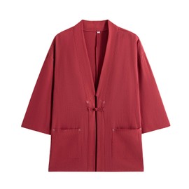 PRIJOUHE Men's Japanese Kimono Jacket Cardigan Yukata Noragi Casual Fashion Seven Sleeves Lightweight Open Front Coat