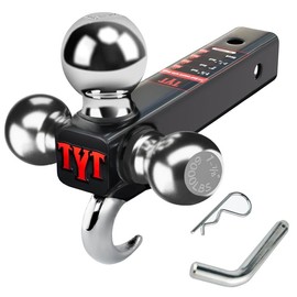 TYT Trailer Hitch Tri Ball Mount with Tow Hook, Fits 2 inch Hitch Receiver, 2"、1-7/8" 、2-5/16" Hitch Ball, Hitch for Heavy Duty Truck, 10000 LBS GTW - Size: with Hook