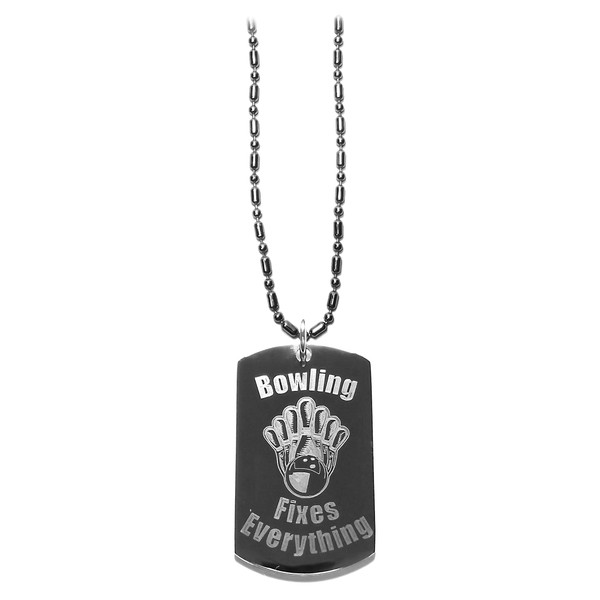 Hat Shark Bowling Fixes Everything - Luggage Metal Chain Necklace Military Dog Tag