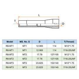 sourcing map R8 Shank to MT3 Morse Taper Sleeve Chuck Arbor Reducing Adapter for Lathe Milling Drill 7/16-20UNF Thread 45# Steel
