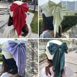 Long Bows Skiing Helmet Ears Accessory Big Bowknot Women Motorcycle Helmet Decoration for DIY Christmas Skating Helmet Wine Red