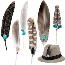 Janinka 6 Pcs Natural Feathers for Hat Assorted Turquoise Hat Feathers for Western Cowboy Hats Christmas Party Hats, DIY Craft Accessories Decorations