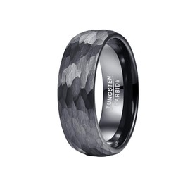 Vakki Hammered Ring Black Tungsten Rings Men's Ring Tungsten Carbide Black Ring Brushed Black 4/6/8 mm Size 49 to 70 (15.6-22.3), No Gemstone