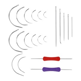 12 Pieces Curved Needles, 2 Pieces Double-Headed Crochet Hooks, 7 Pieces Multifunctional Needles, Sewing Needle Sets, Leather Needle Sets, Curved Sewing Needles