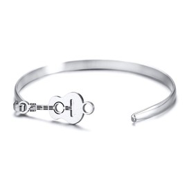 HIJONES Women's Simple Unique Matte Brushed Music Guitar Adjustable Bracelet Made of Stainless Steel, Stainless Steel