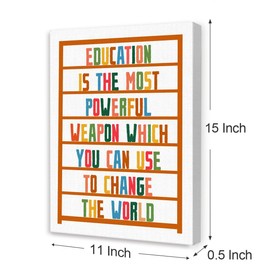 Educational Canvas Wall Art,Inspirational Classroom Wall Decor,Positive Motivational Quotes Wall Art for School Classroom,Education Is the Most Powerful Weapon Wall Decor
