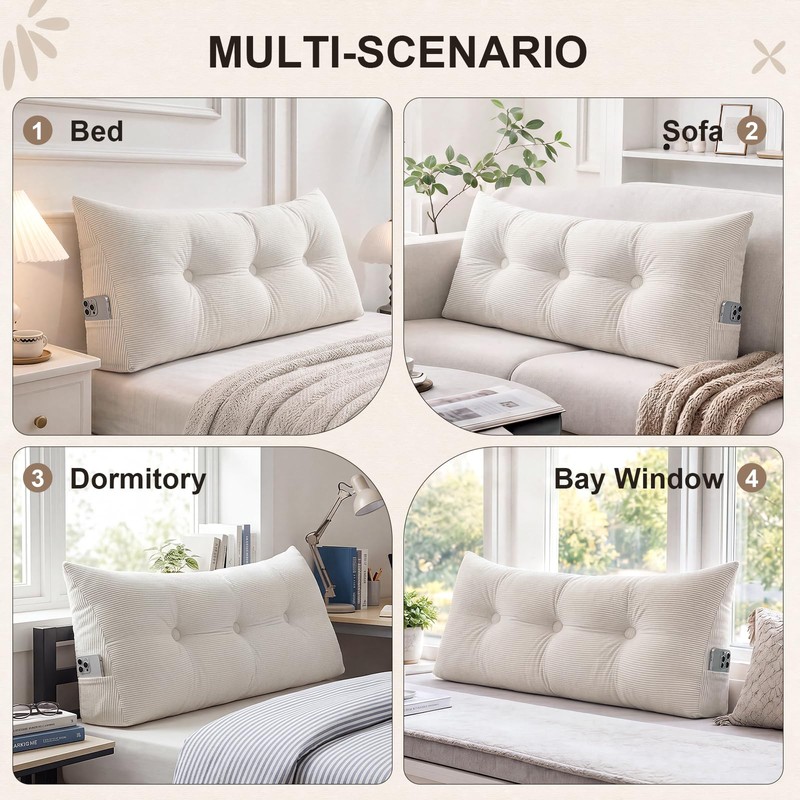 Headboard Pillow Twin/Twin XL, Beige Triangle Wedge Pillow Headboard for