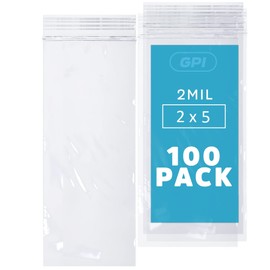 GPI - 2" x 5" Small Zip Bags, 100 Count, 2 Mil, Clear Plastic Reclosable Zipper Poly Baggies, with Resealable Zip Top Lock Seal, for Jewelry, Coins, Pills, Candy, Beads, Seeds & More.