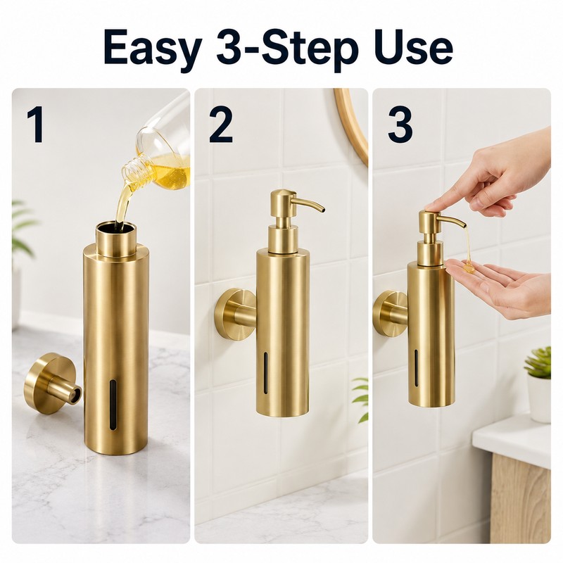 250ML Soap Dispenser for Bathroom - Wall-Mounted Brushed Stainless Steel