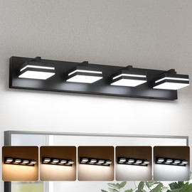 Joossnwell Bathroom Light Fixtures Over Mirror Black Vanity Lights (4-Light, 26.77-Inch) Dimmable 5CCT Modern Bathroom Vanity Lighting Led Bath Light Wall Scones