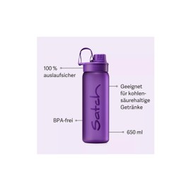 satch Sport Trinkflasche BPA frei 650 ml, Auslaufsicher und Kohlensäure geeignet, für Sport- und Erfrischungsgetränke Lila