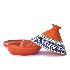 Kamsah Hand Made and Hand Painted Tagine Pot | Moroccan Ceramic Pots For Cooking and Stew Casserole Slow Cooker (Medium, Bohemian Blue)