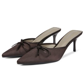 Galindopia Women's Fashion Kitten Heel Mules Without Closure Slide, brown, 37 EU