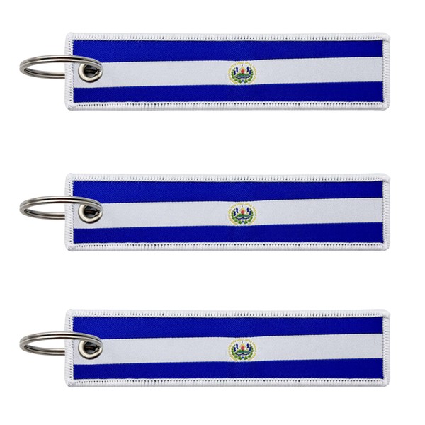LLBFHH 3 Pcs El Salvador Salvadoran Country Flag Keychain,Woven label