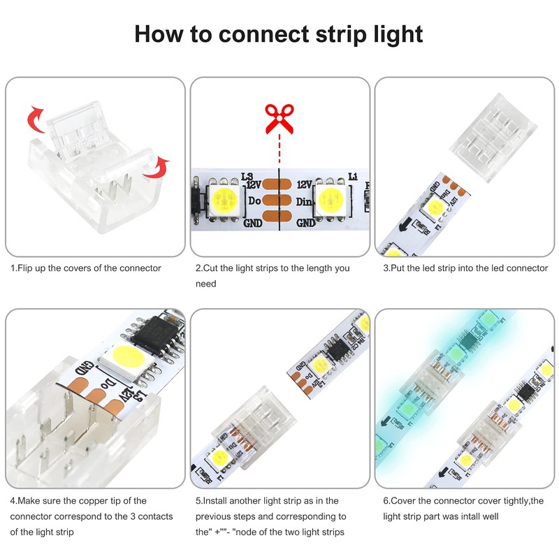 VIPMOON 12Pcs 3Pin LED Strip Light Connectors Strip to Strip