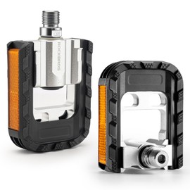 ROCKBROS Bike Pedals Foldable Non-Slip Mountain Bike Pedals Aluminum Alloy Bicycle Flat Pedals with Reflectors for Road Bikes, MTB, Folding Bikes, BMX, City Bikes 9/16 Inch