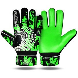 SAWANS Football Goalkeeper Gloves Boys Kids Children Youth Adult Soccer Goalie Gloves Strong Grip Palms Wrist Support Junior Anti Slip (Green, Size 3 Suitable For 5 to 6 Years Old)