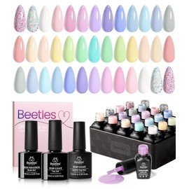 beetles Gel Polish beetles Spring Gel Polish Set- 20 Pcs Pastel Paradise Soak Off Nude Pink Yellow Blue Glitter Gel Nail Polish Kit with Glossy Matte Top Base Gel Coat Manicure Design Gifts for Girls