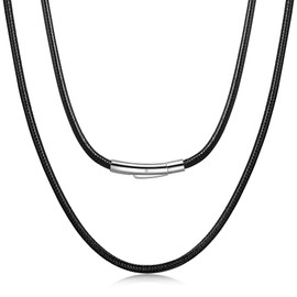 Fiusem Black Braided String Cord Necklace for Men, 2MM Black Mens Braided Cord Necklace, Waterproof Black Necklace for Men and Women, Mens Necklace 28 Inch