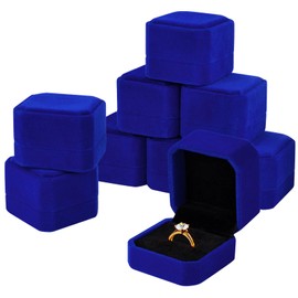 PUFEUOO Blue Velvet Ring Box, Square Engagement Ring Box, Small Jewellery Ring Gift Box for Earring Ring for Birthday Proposal Wedding (9)