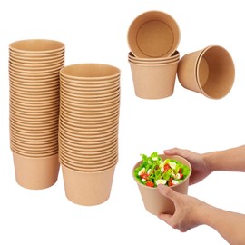 IHDYPPEW 84 Pack Kraft Paper Bowls, 35 Oz Disposable Soup/Salad Serving Bowls, Large Paper Bowls, Anti-Spill and Anti-Oil Soup Bowls, Disposable Food Containers for Hot/Cold Food, 84 Pack