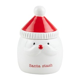 Mud Pie Santa Small Xmas Treat Jars CANISTERS, 6" x 4" dia, WHITE