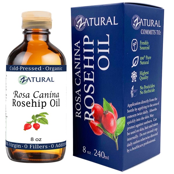 Zatural ROSA CANINA - Organic Rosehip Oil for Face, Nails, Hair and Skin - Cold Pressed Rose Hip Oil (8 oz)