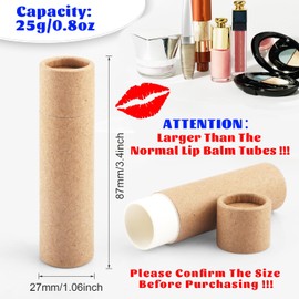 10 tubos de cartón de gran tamaño de 25 g/0.8 oz para bálsamo labial de papel de krafts, tubo redondo de cartón, tubo de soporte para contenedores vacíos, para bricolaje, desodorante, loción cosmética