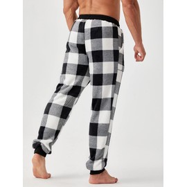 Verdusa Men's Buffalo Plaid Drawstring Waist Sleepwear Fleece Pajama Pants Black and White L
