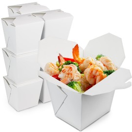 Fit Meal Prep 50 Pack 26 oz 4 x 3 Rectangle Paper Chinese Take Out Food Containers, Plain White Half Quart Chinese Asian To Go Boxes