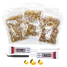 qiipii Bright Gold Resin Rhinestones w B7000 Jewelry Glue for Bedazzling 3mm 4mm 5mm Golden Flatback Jelly Stones Bulk for Crafting SS10 -SS20 Diamonds Crystals Gems for Nails Face Tumblers DIY Crafts