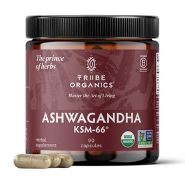 TRIBE ORGANICS Ashwagandha KSM 66 Pure Organic Root Powder Extract Ayurvedic Supplement - Focus Mood Support Increase Energy Strength 600mg of Natural KSM66 for Superior Absorption - 90 Capsules