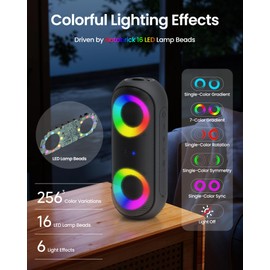 Bluetooth Speaker with RGB Light, 30W Portable Bluetooth Wireless(100FT Range) Loud Stereo Sound, IPX7 Waterproof Shower Speakers, RGB Multi-Colors Rhythm Lights, 1000mins Playtime for Indoor&Outdoor