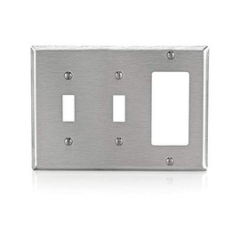 Leviton 3-Gang Decora/GFCI Combination Wallplate, Standard Size, Non-Magnetic Stainless Steel, 84421-40