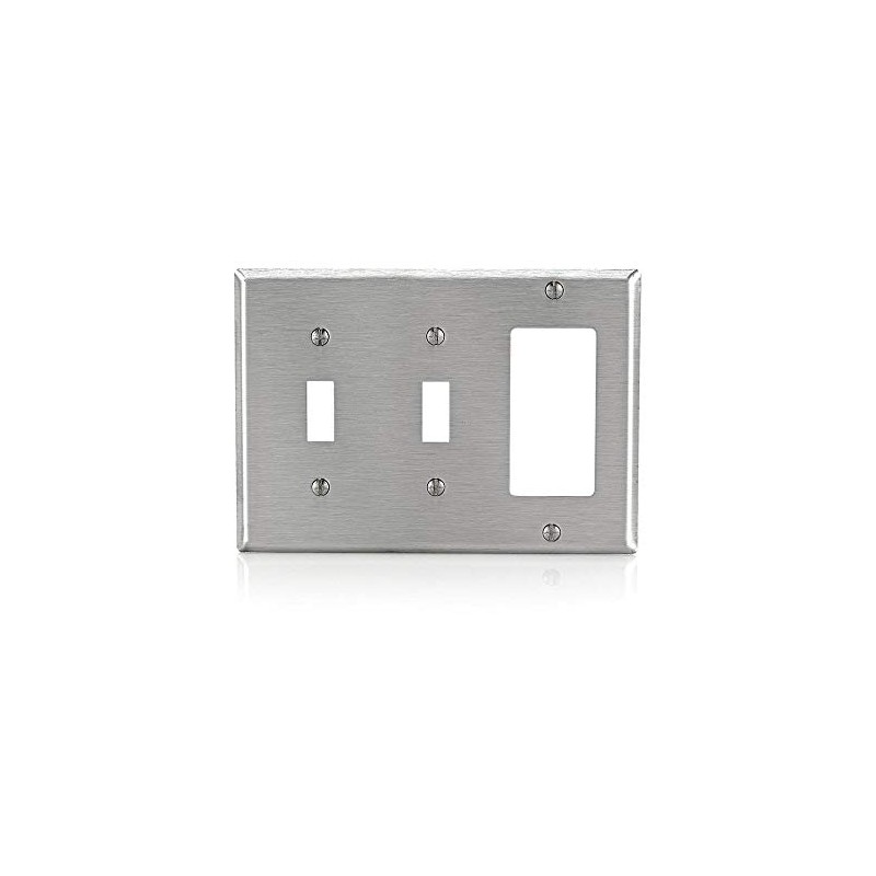 Leviton 3-Gang Decora/GFCI Combination Wallplate, Standard Size, Non-Magnetic Stainless Steel,