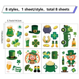 CRASPIRE 8 Sheets Clover Window Sticker St Patrick Green Beer Dwarf Hat Wall Clings Peel and Stick Paster Waterproof Large Decal for Home Stairway Restaurant Kitchen Showcase Glass Doors PVC Decor
